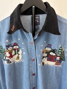 Quizz Y2K Blue Wash  Denin Embroidery Long Sleeve Women’s Shirt size 24